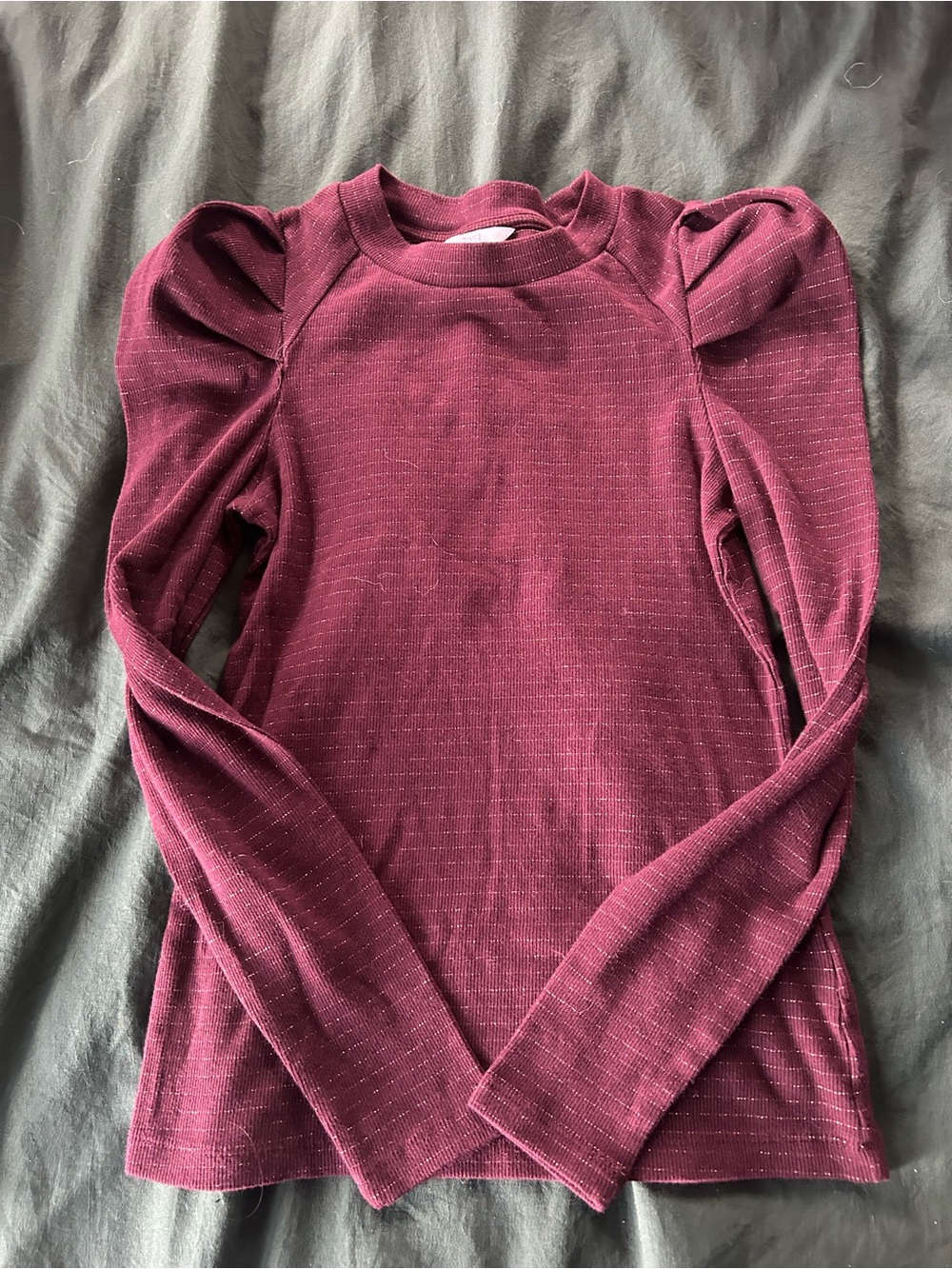 Time and Tru Wine Burgundy Puff-Shoulder Long Sleeve Top